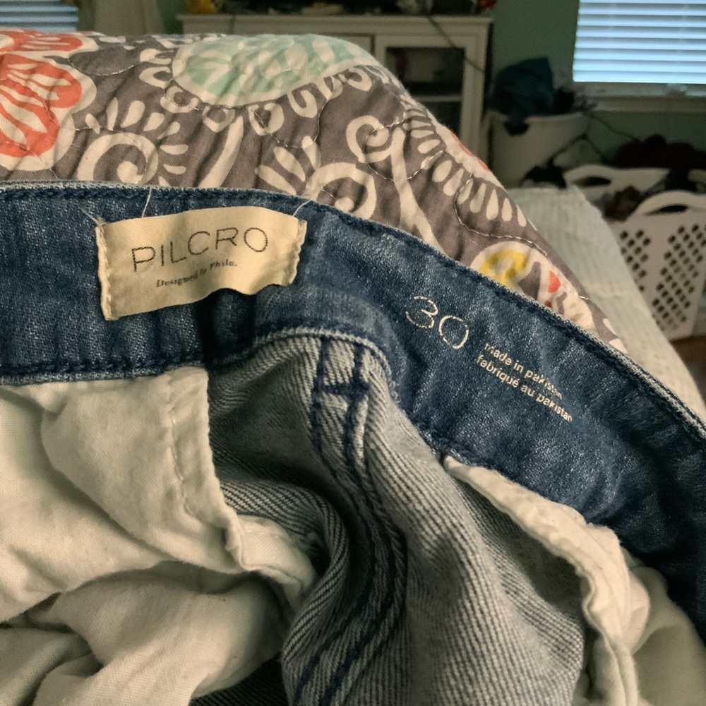 Pilcro Denim Wide Leg Culottes Jeans Size 30 High Rise Cropped Blue - Picture 2 of 2